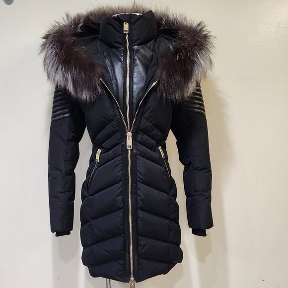 💥HOT ITEM!💥Nicole Benisti Ombre Silver/Black Fox Fur Cortina Leather Down Coat - Picture 2 of 16